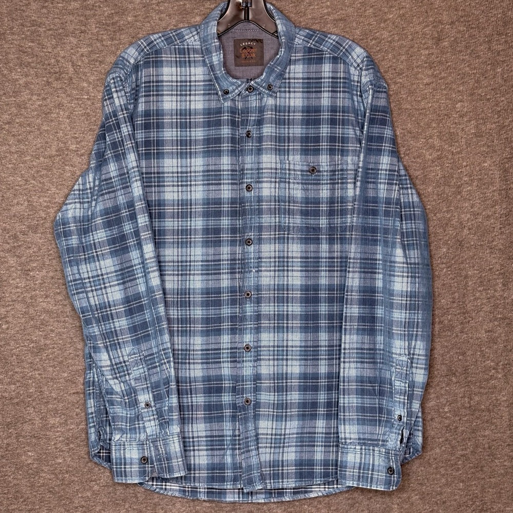 Legacy Copper & Oak Men's Plaid Flannel Shirt Blue Long Sleeve Button-Up Large